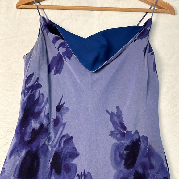Vintage Silk Floral Slip Maxi Dress Pullover Purple Blue Colors SZ 4 Cowl Neck - Picture 6 of 16